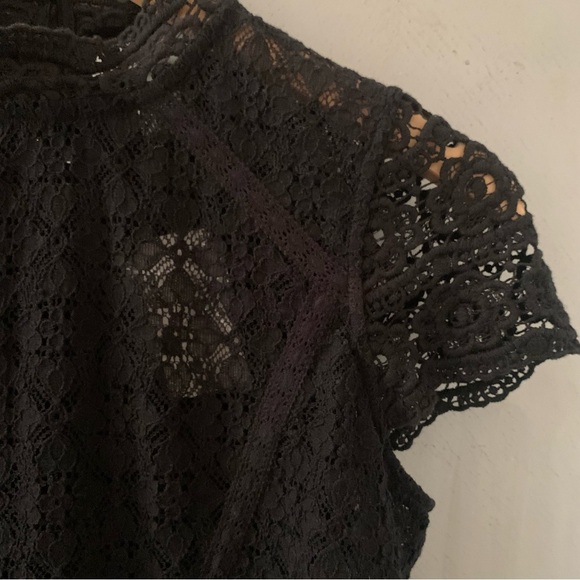 Black Lace Mock Neck Top - Picture 2 of 9